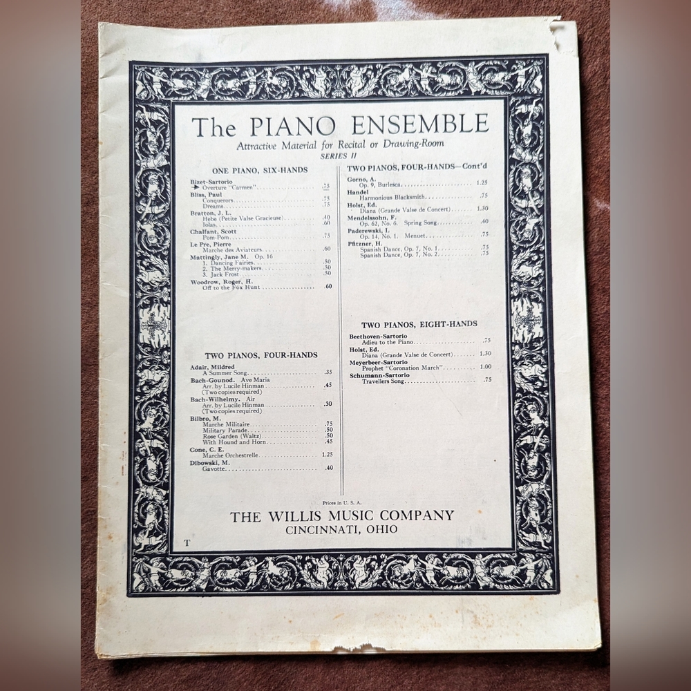 The Piano Ensemble By The Willis Music Company Copyright 1927